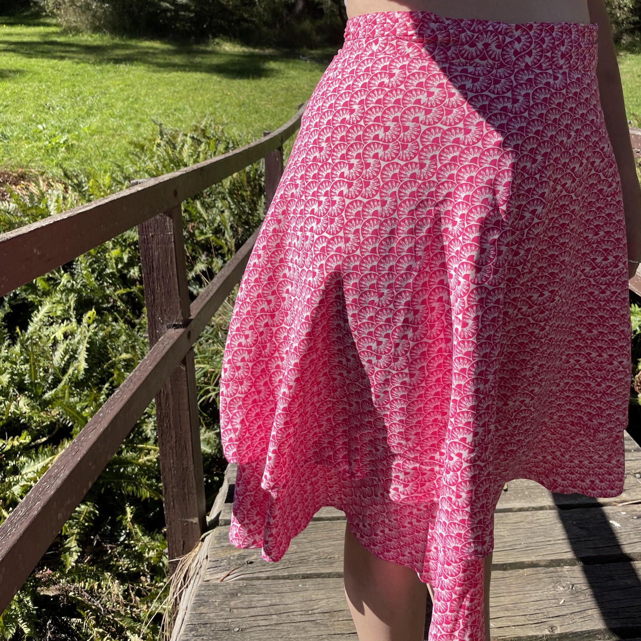 Fair Trade Pink Fan Upcycled Fabric Wrap Skirt