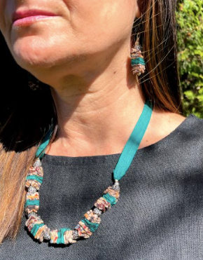 Fair Trade Matching Scrunched Fabric Necklace and Earrings