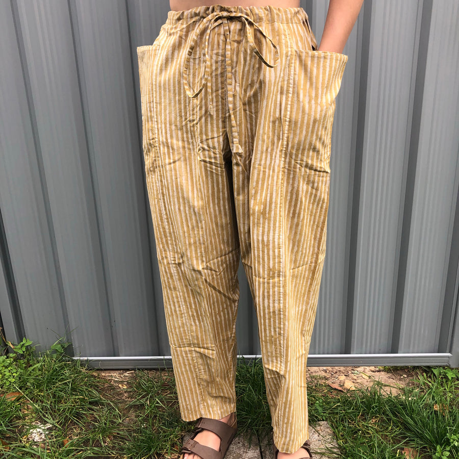 Fair Trade Ethical  Striped Cotton Pants in Light Brown