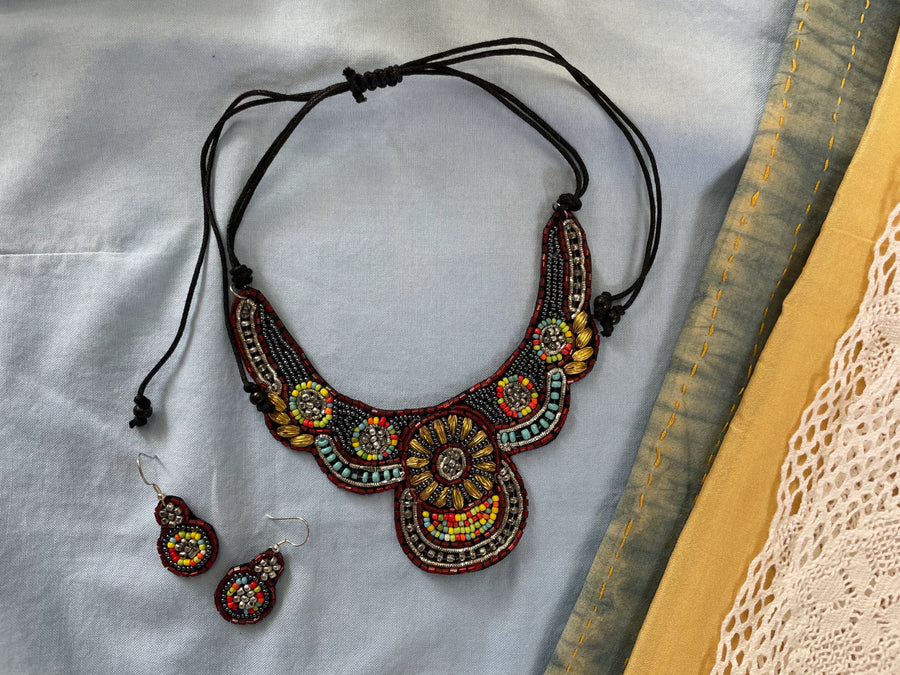 Fair Trade Dancing Colours Beaded Necklace Earrings Jewellery Set