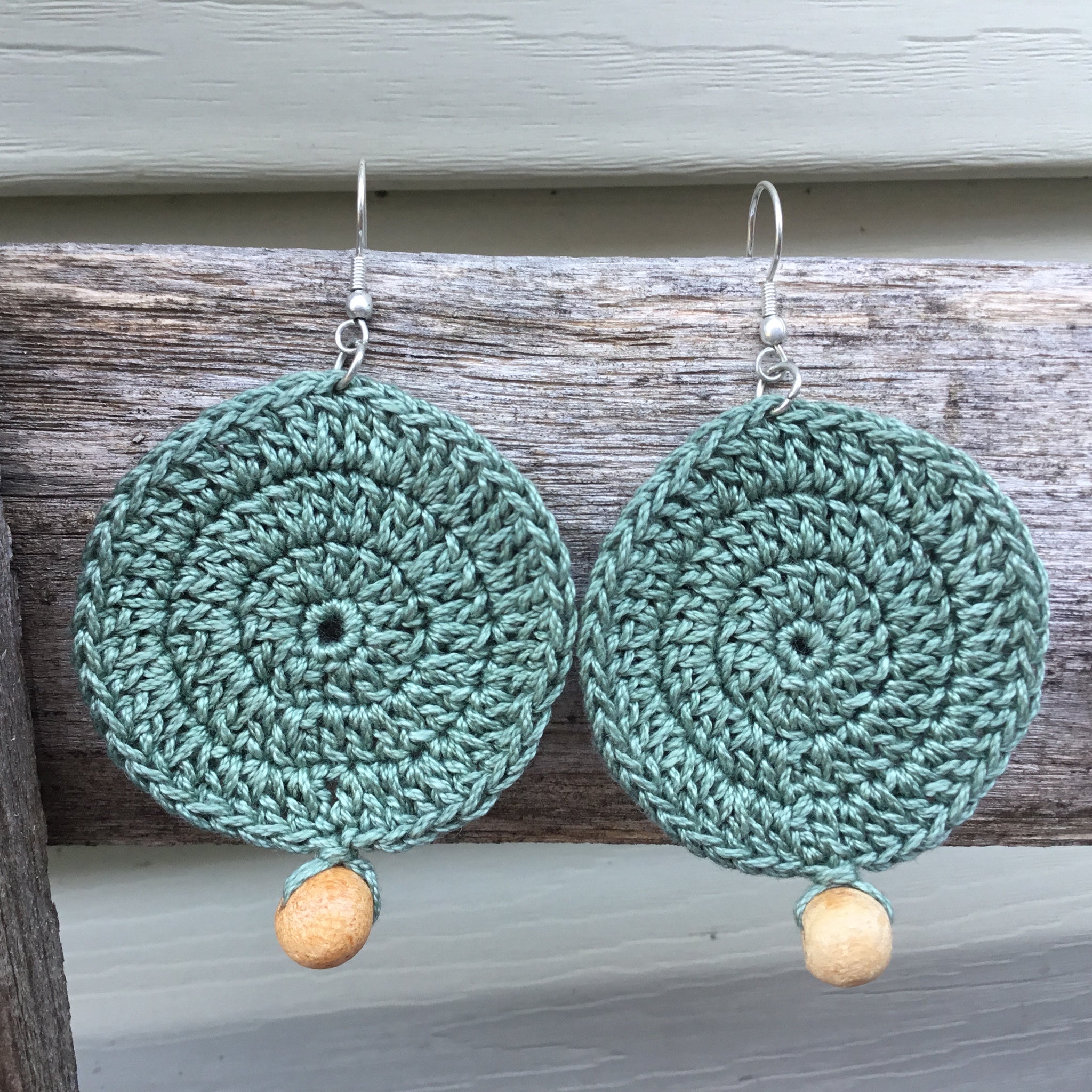 Fair Trade Earrings Tatted with Hanging Wooden Bead