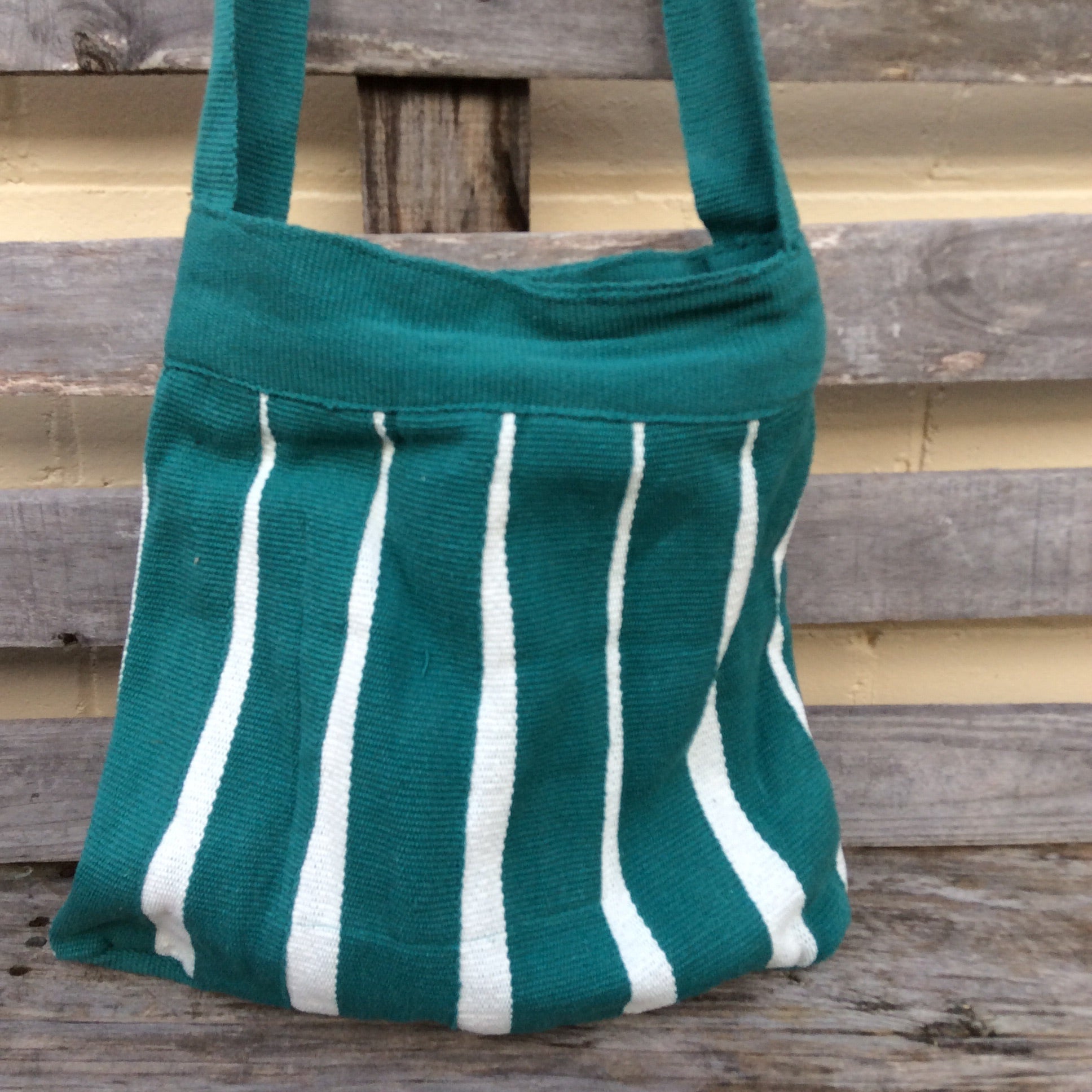 Fair Trade Long Handled Handbag - Green and White