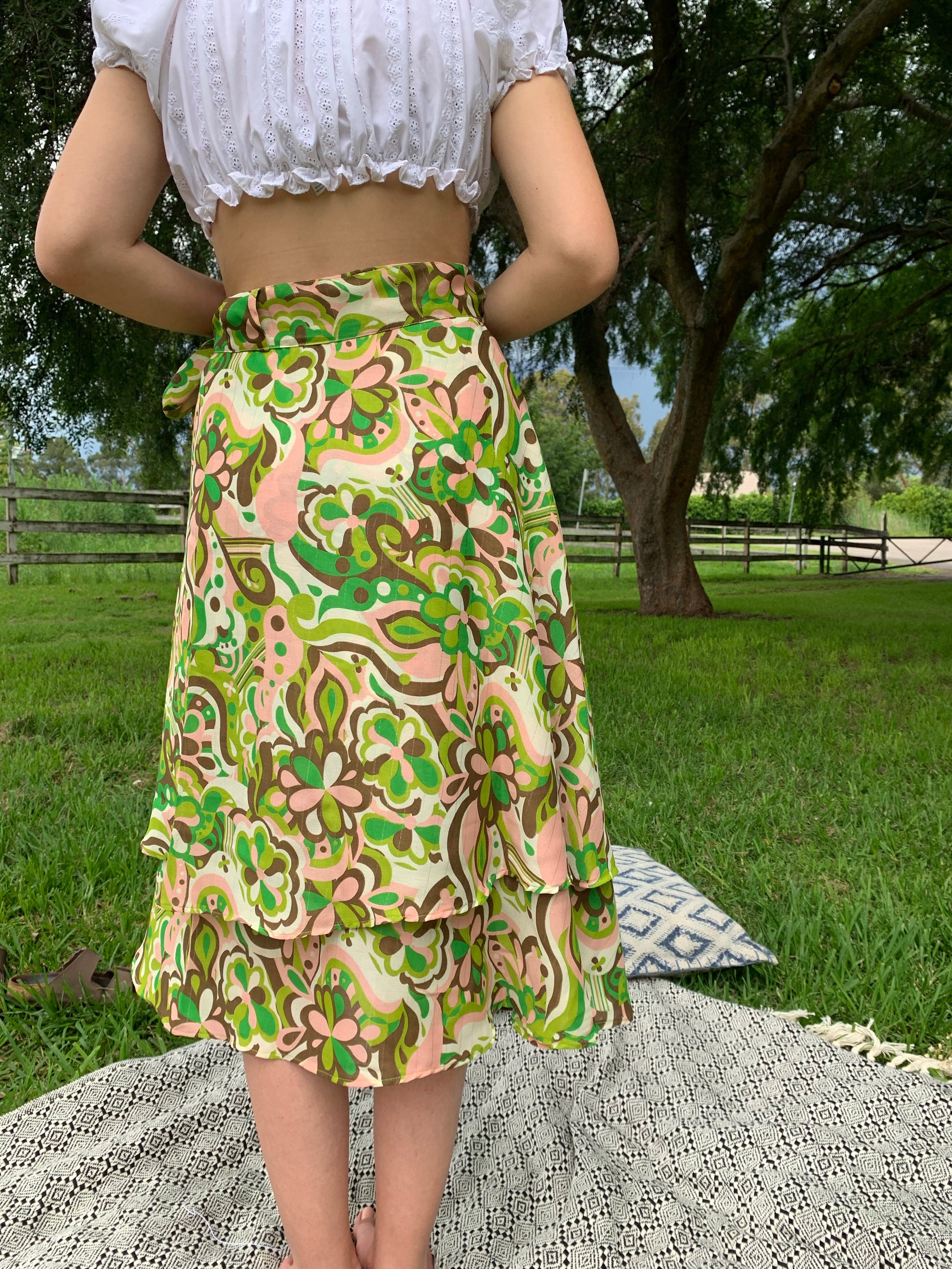 Fair Trade Upcycled Fabric 60's Swirl Wrap Skirt
