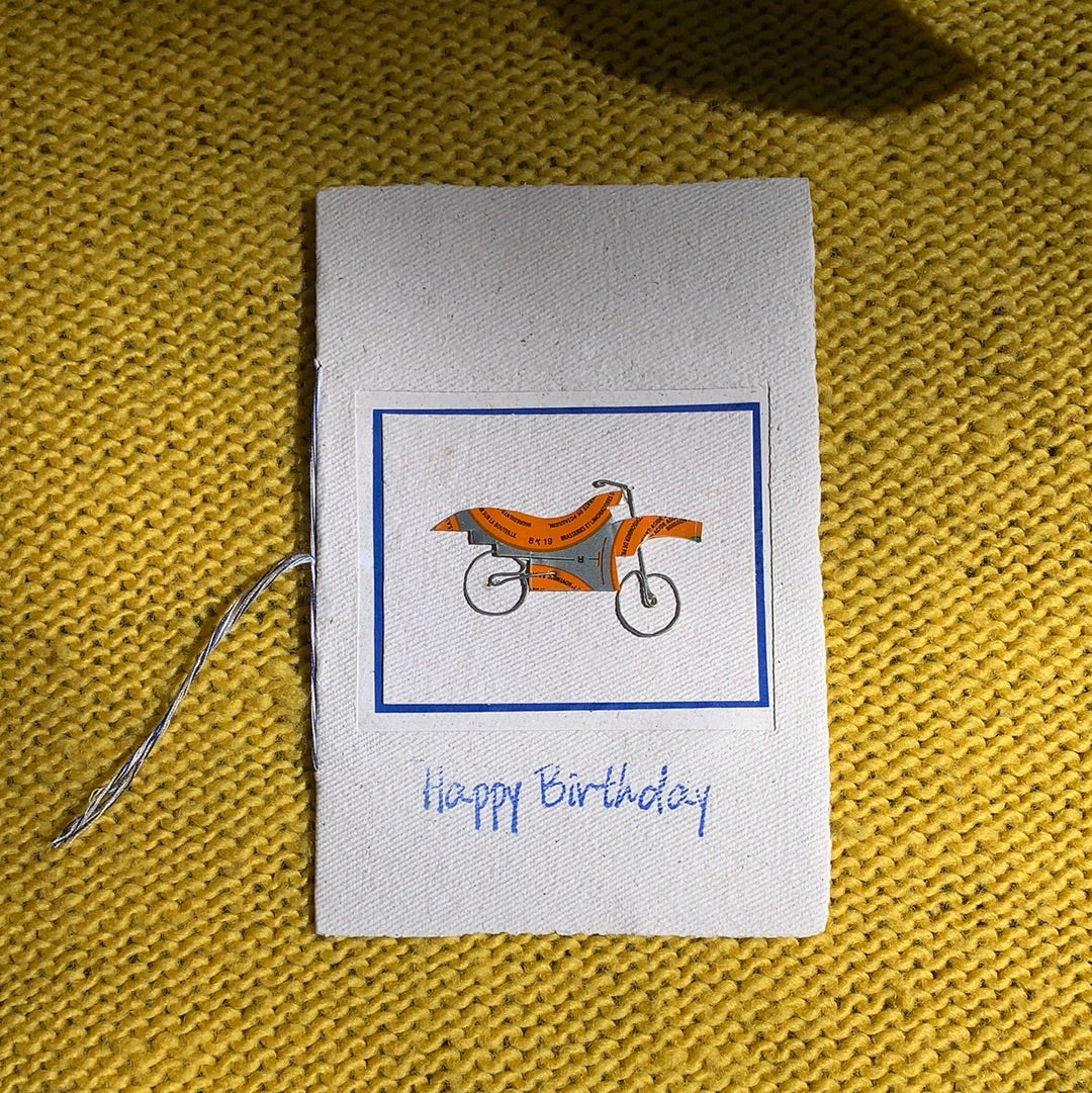 Fair Trade Handmade Paper Greeting Card 'Happy Birthday' Moterbike Design