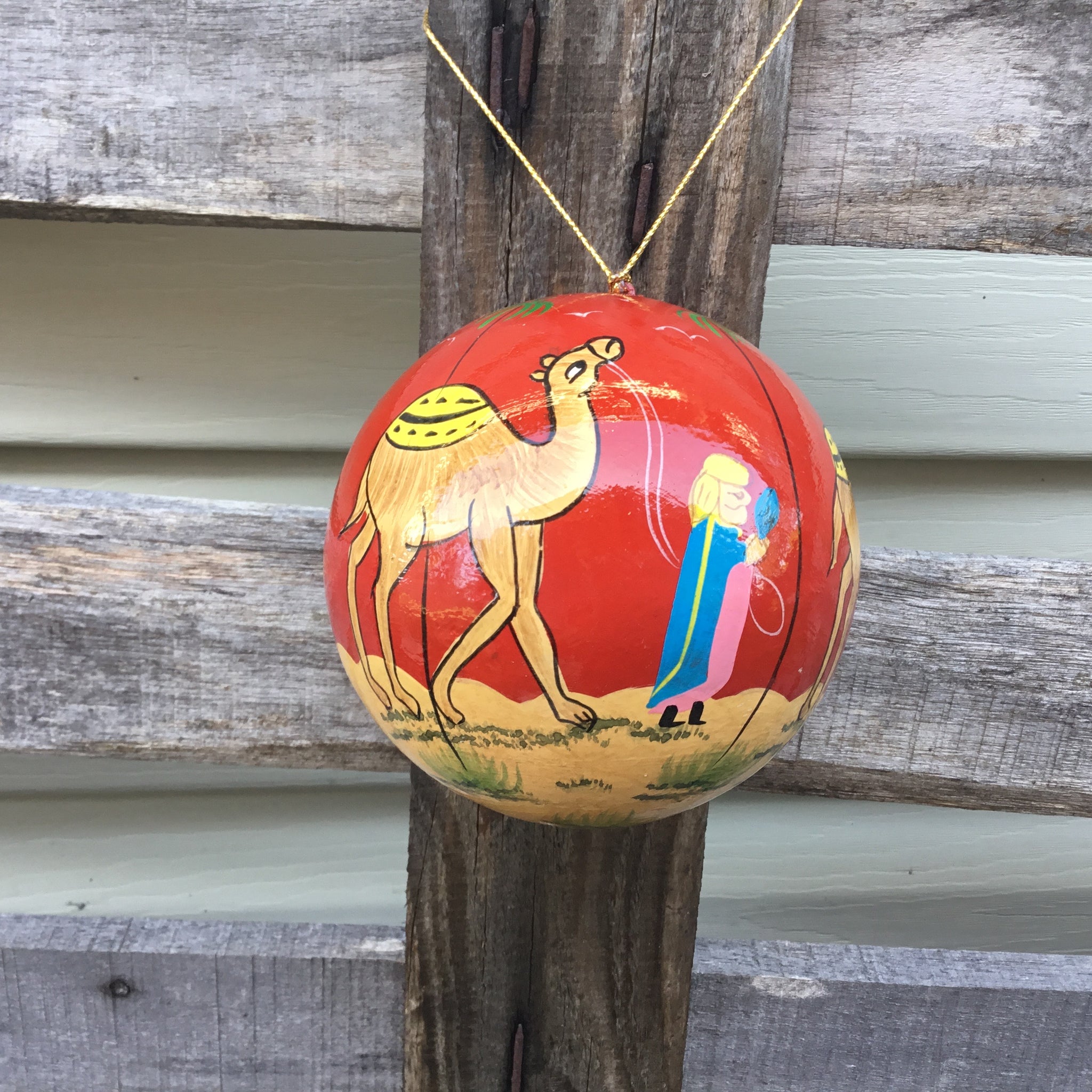 Fair Trade Ethical Christmas Decoration Hanging Bauble Wisemen Red