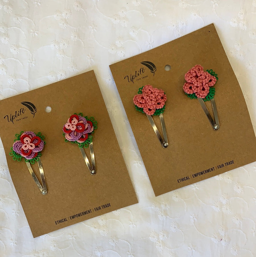 Fair Trade Pair of Tatted Flower Hair Clips