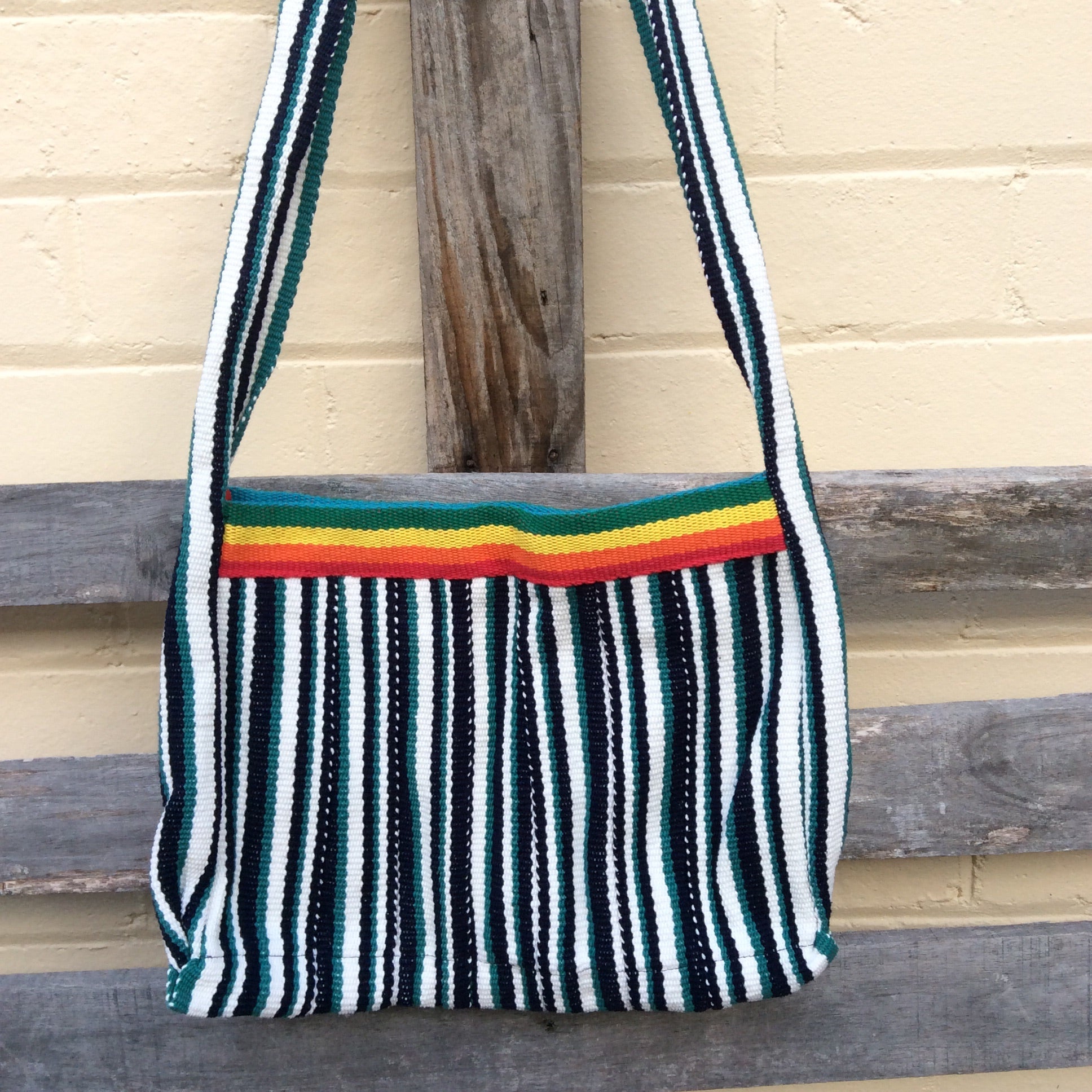 Fair Trade Long Shoulder Bag - Rainbow black and green