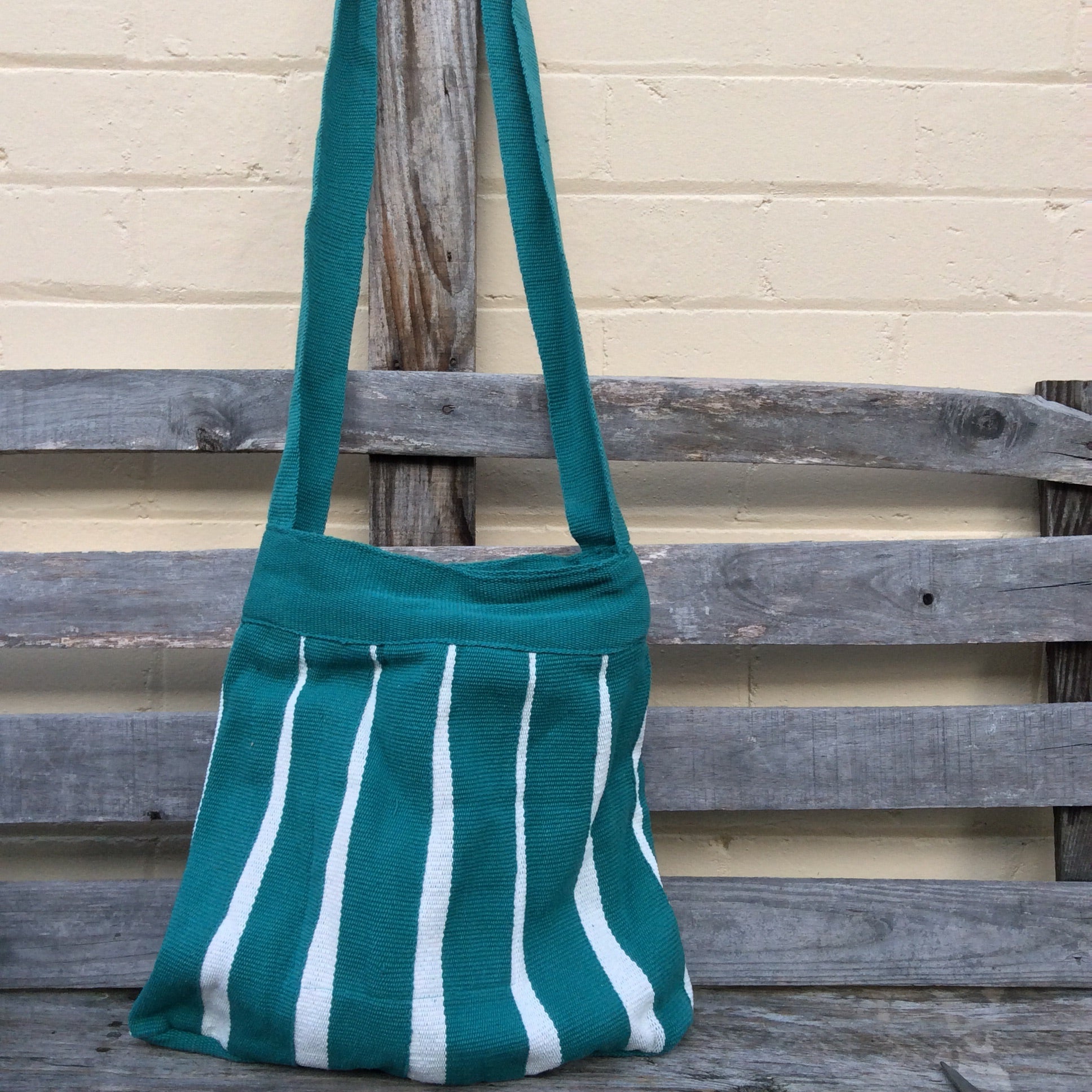 Fair Trade Long Handled Handbag - Green and White