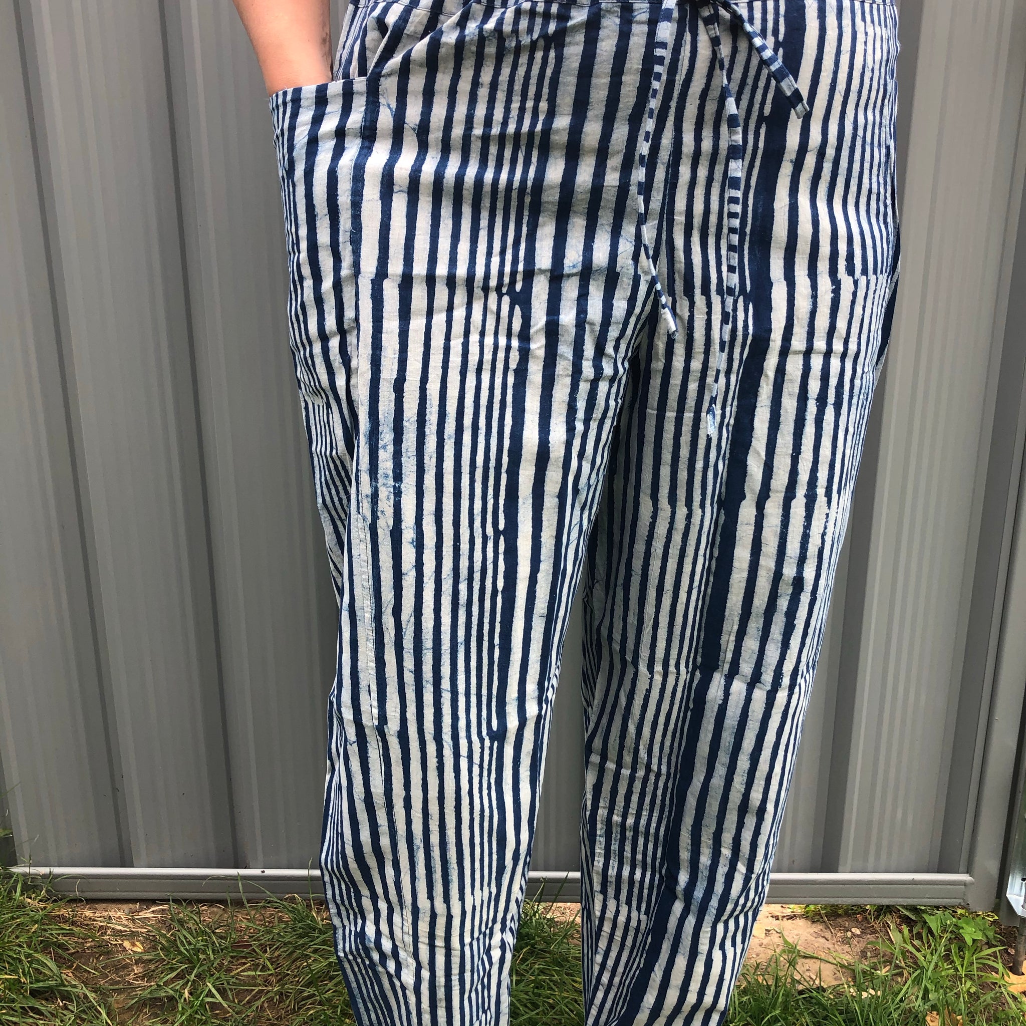 Fair Trade Ethical Cotton Print Blue Striped Pants