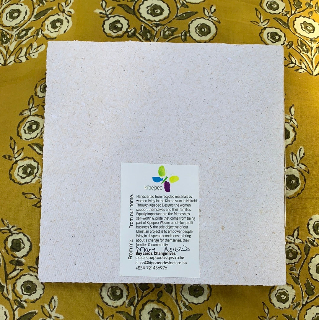 Fair Trade Handmade Paper Square Greeting Card Elephant