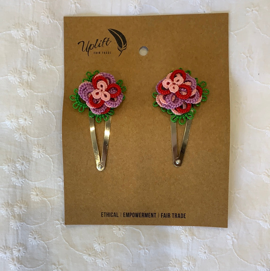 Fair Trade Pair of Tatted Flower Hair Clips