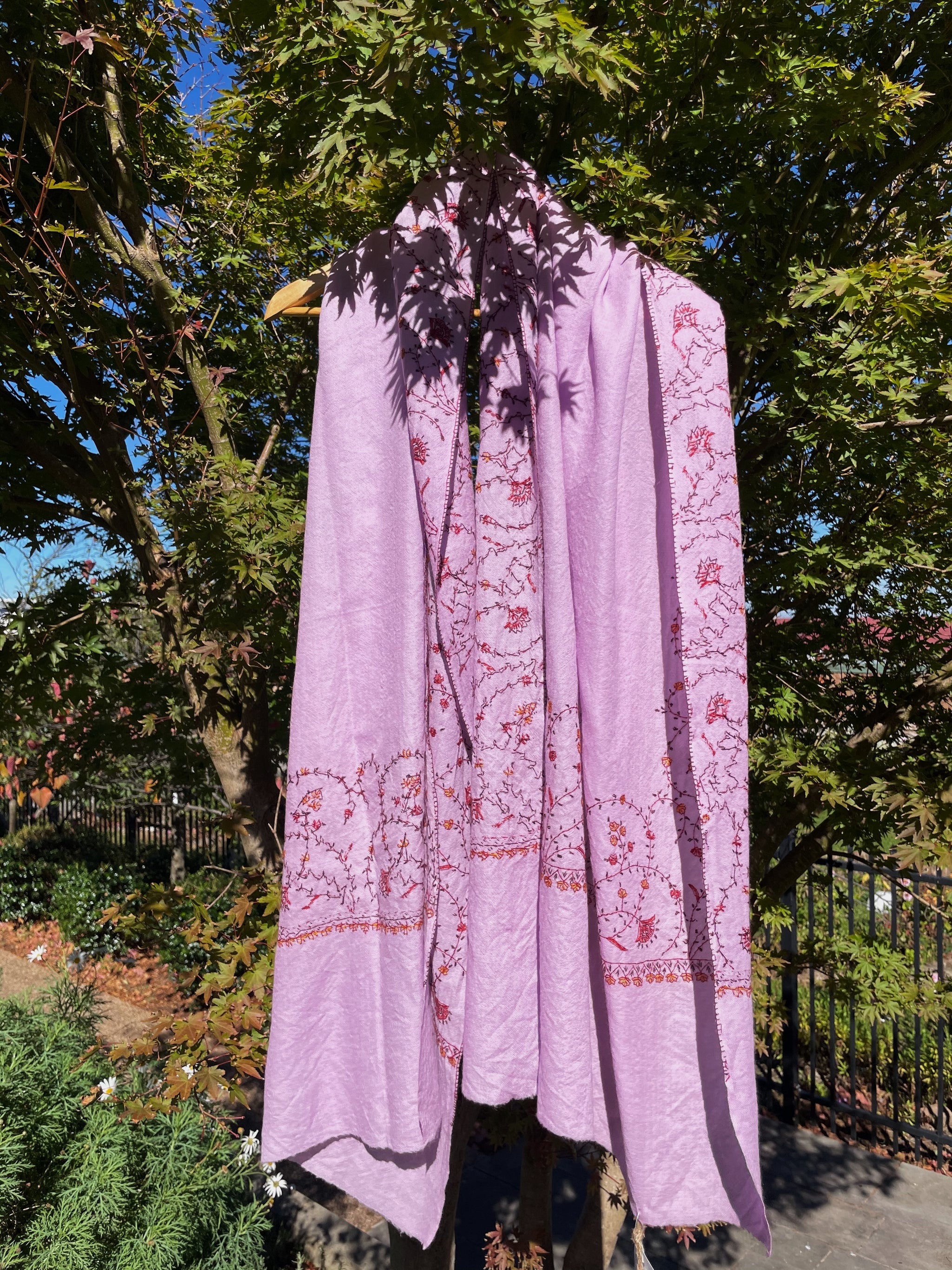 Fair Trade Embroidered Wool Shawl/Stole/Scarf (Purple Paisley)