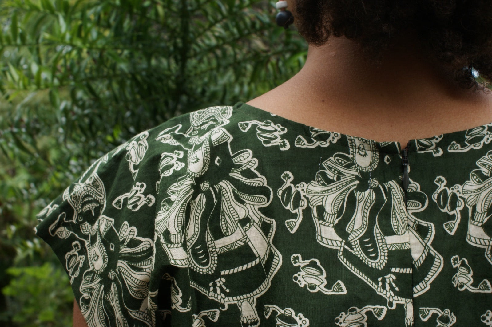 Fair Trade Cotton Green Dancer Design Zippered Jumpsuit