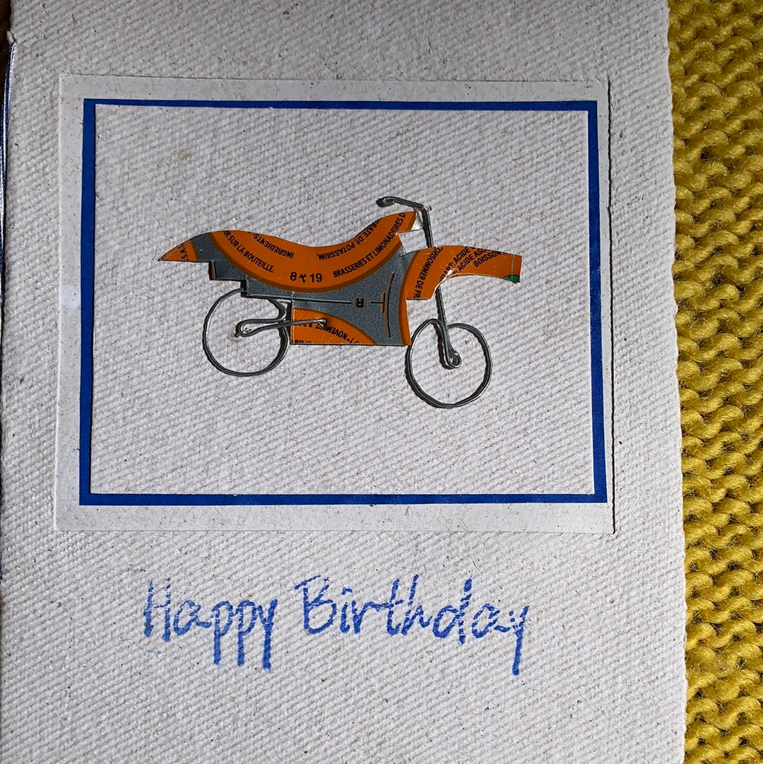 Fair Trade Handmade Paper Greeting Card 'Happy Birthday' Moterbike Design