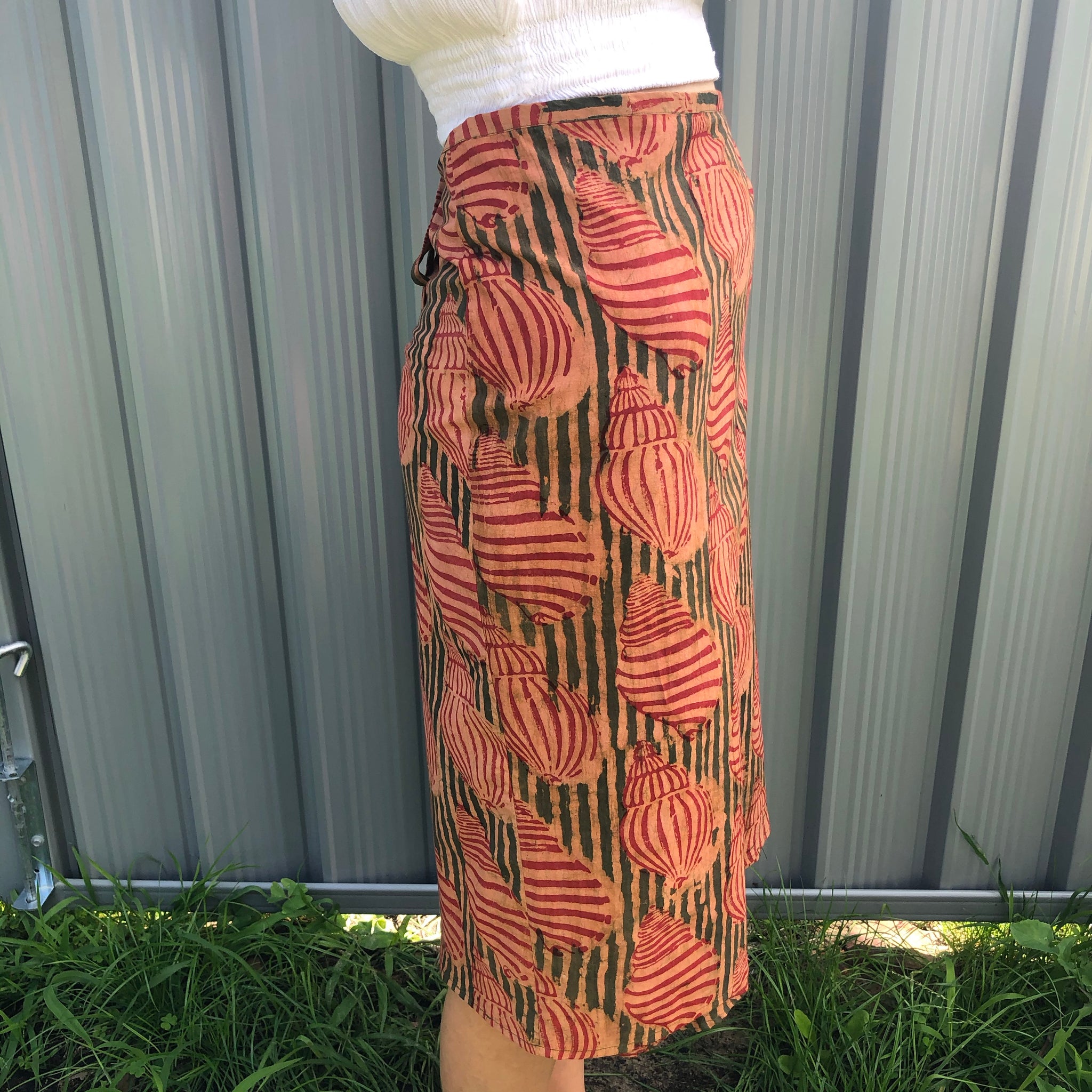 Fair Trade Ethical Cotton Mud Resistant Print Wrap Skirt Shell Design