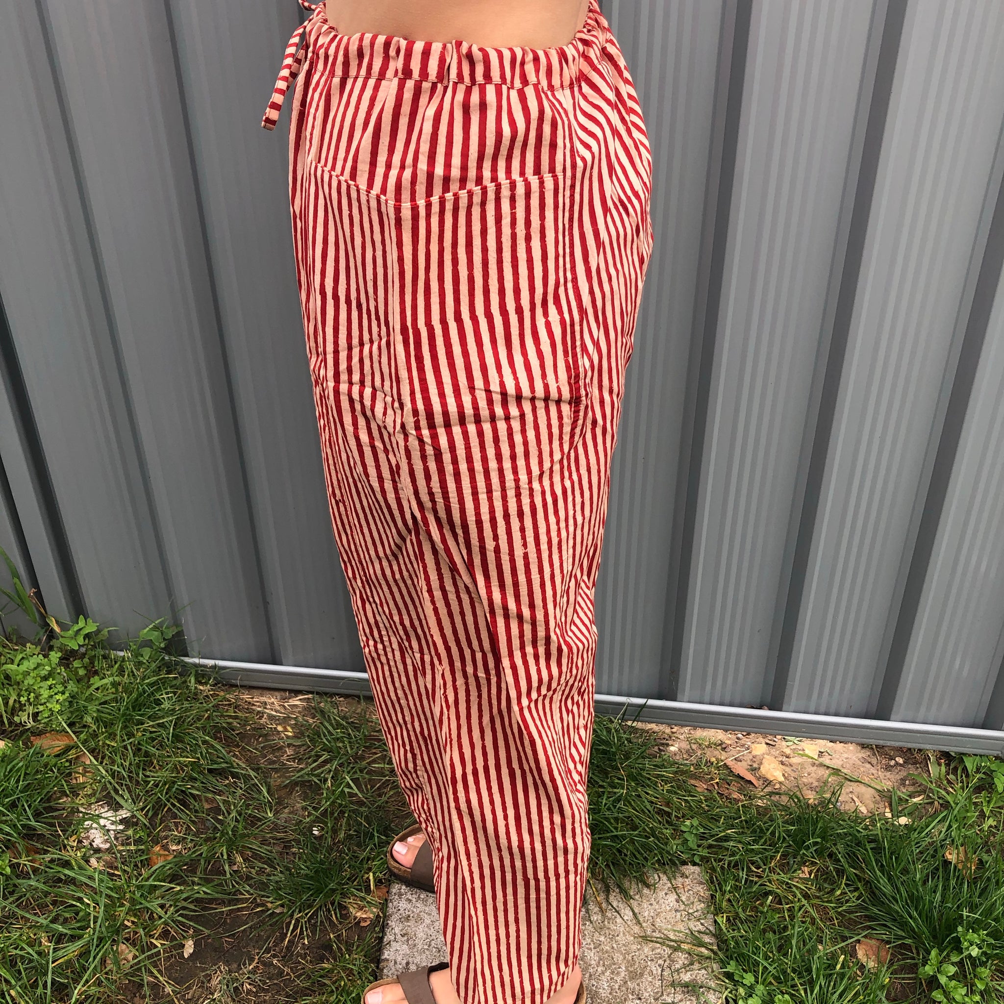 Fair Trade Ethical Striped Cotton Striped Pants in Red