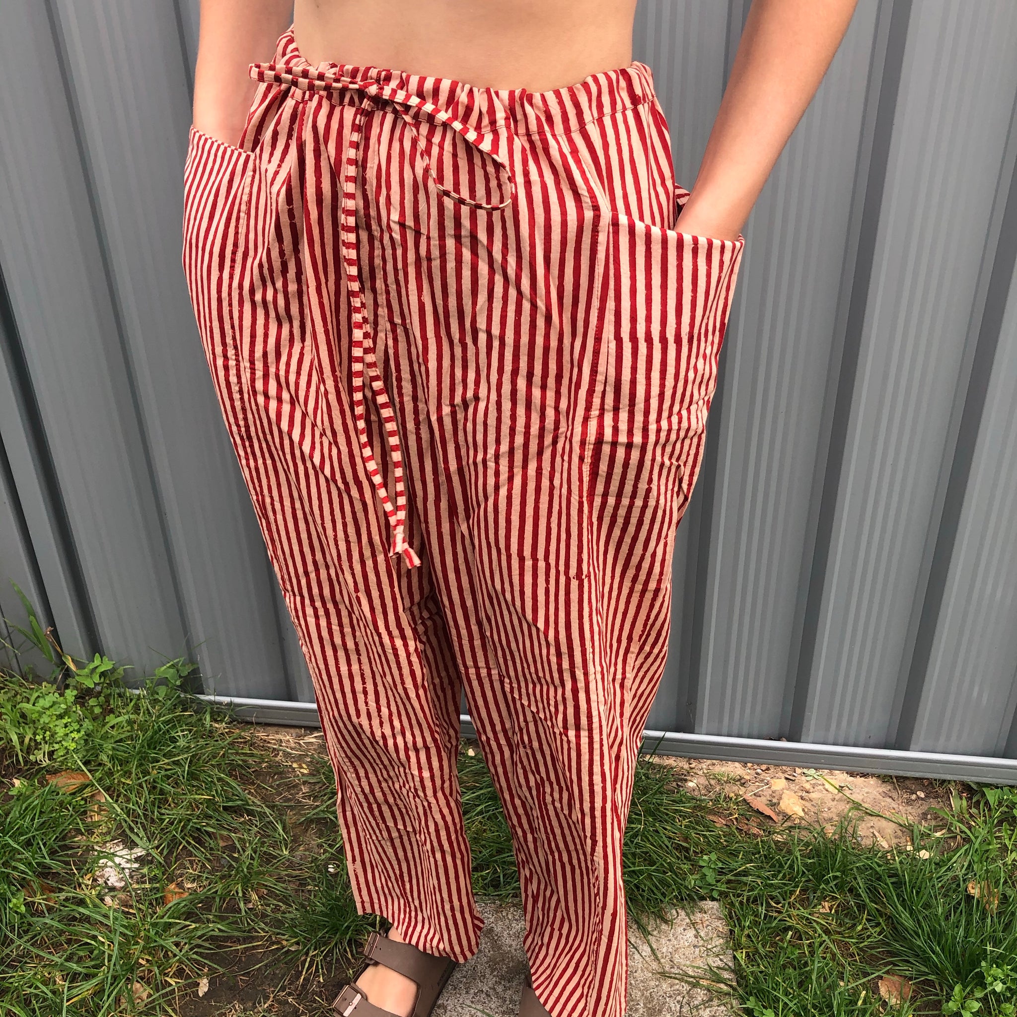 Fair Trade Ethical Striped Cotton Striped Pants in Red