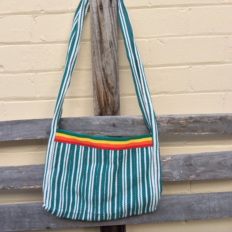 Fair Trade Long Shoulder Bag - Rainbow and Green