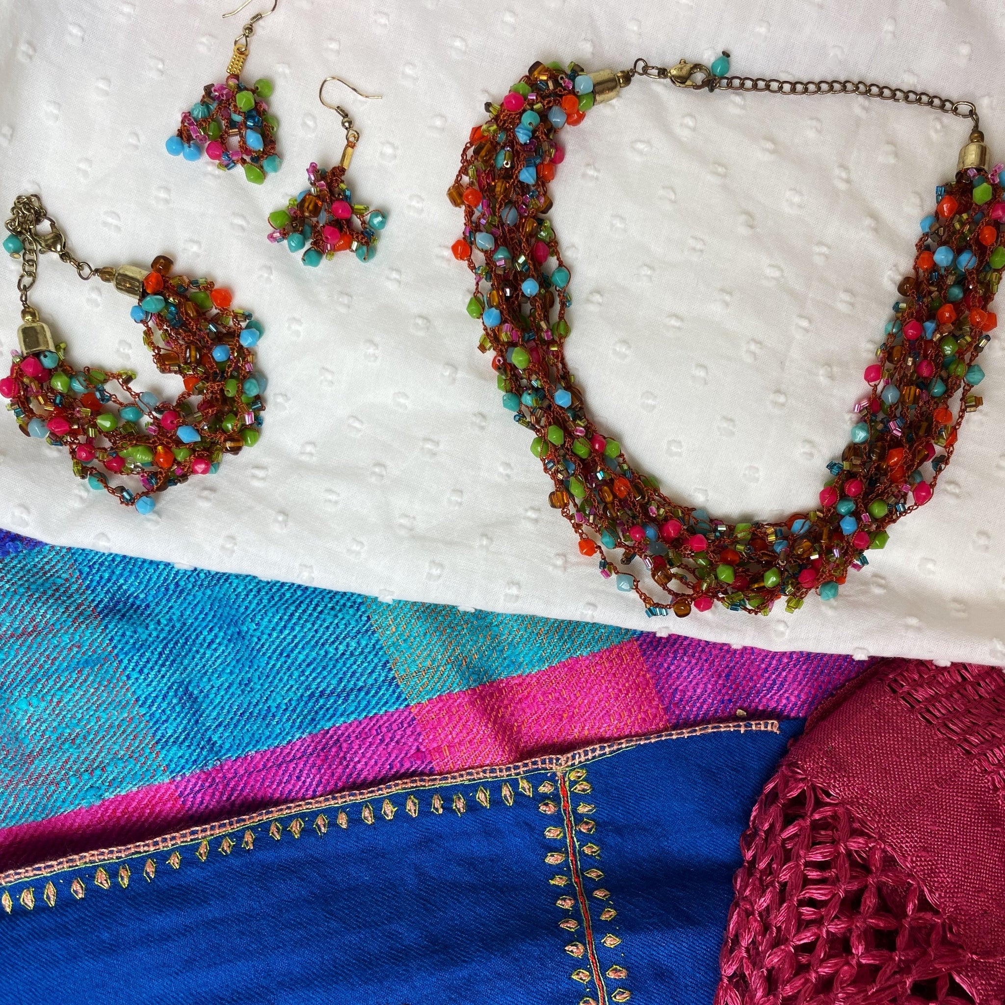 Fair Trade Green Red Blue Beaded Jewellery