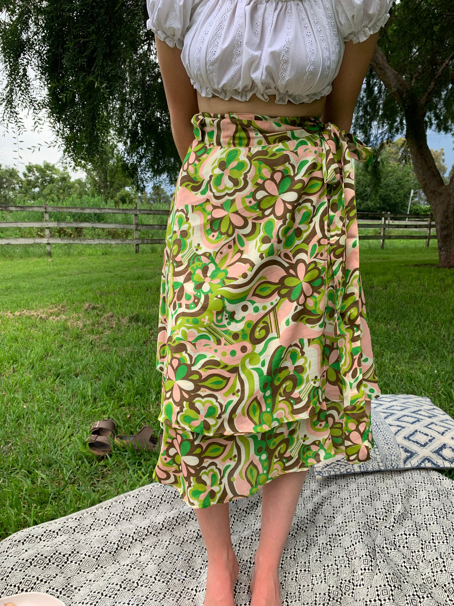 Fair Trade Upcycled Fabric 60's Swirl Wrap Skirt