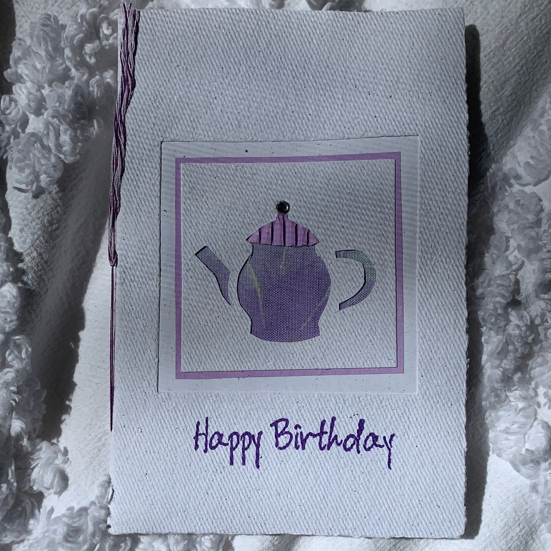 Fair Trade Handmade Paper Greeting Card 'Happy Birthday' Teapot Design