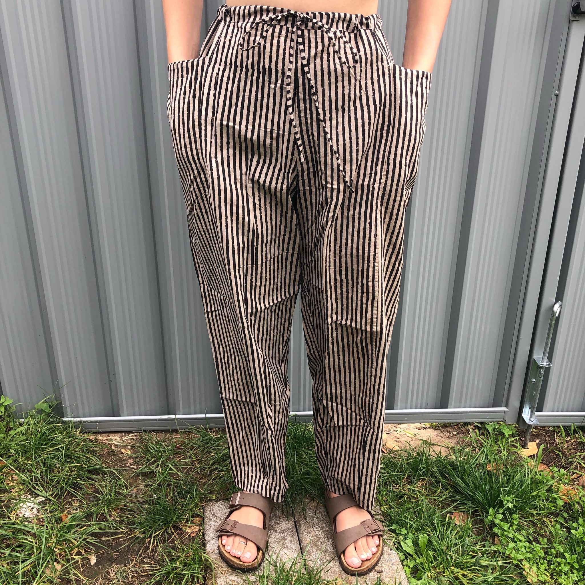Fair Trade Ethical Striped Cotton Pants in Black